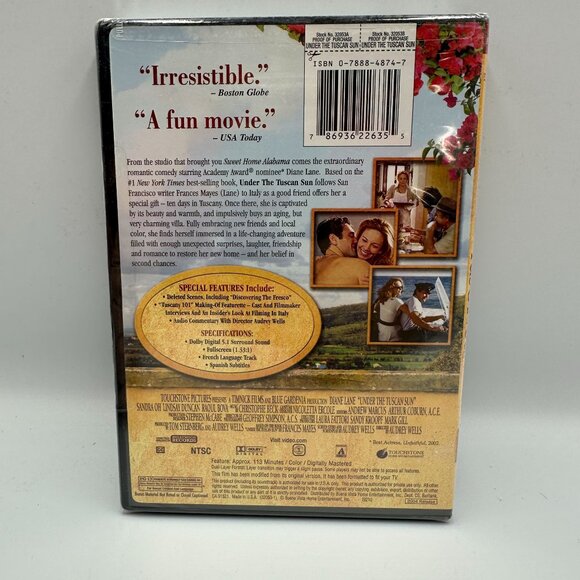Under The Tuscan Sun Diane Lane 2003 Romance Drama Fullscreen DVD New - Picture 2 of 2